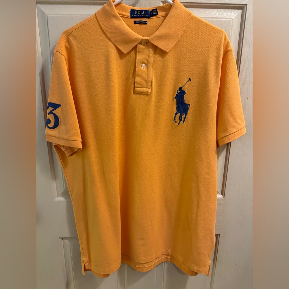Polo by Ralph Lauren Big Pony Custom Slim Fit Polo XLT- Peach/Orange